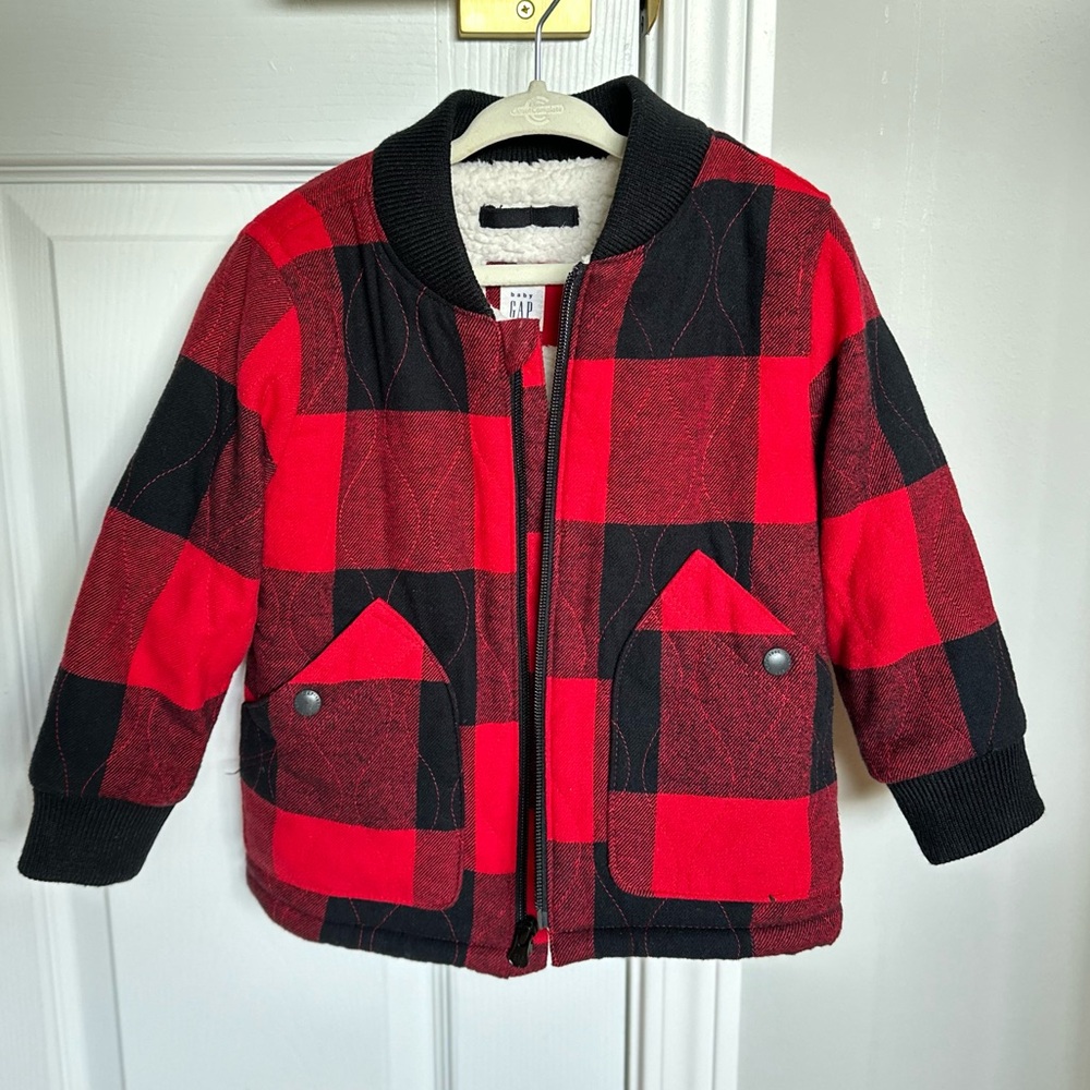 Baby GAP Kids Red and Black Buffalo Plaid Sherpa-Lined Bomber